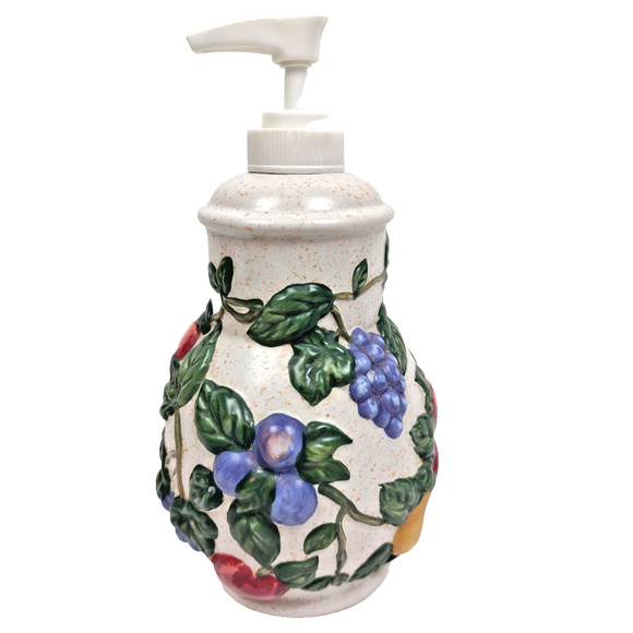 D31 Fruit Hand Soap / Lotion Dispenser Pump Earthenware 7" High Raised Fruit - Picture 5 of 8